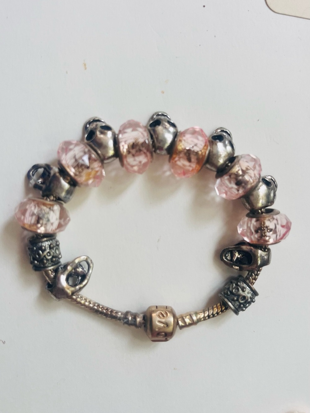 Pink Crystal Bead Charm Bracelet - Women's Jewelry